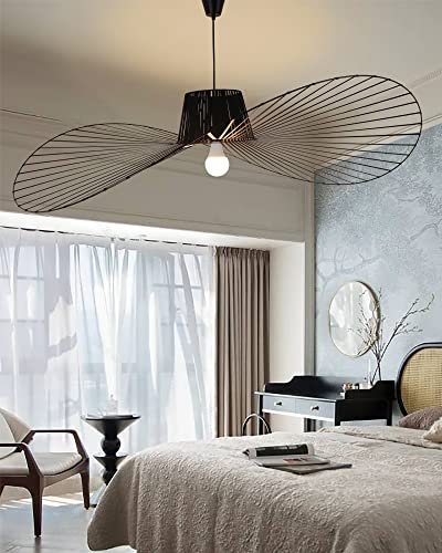 TJSC Vertigo Lampe Schwarz 100cm - Vintage handgewebte Hut-Pendelleuchte LED Pendelleuchte (200 cm Draht verstellbar) Fiberglas + PU Hut Lampenschirm Pendelleuchte Schlafzimmer hängend