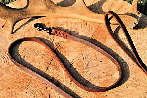 BULLYZEI Lederleine geflochten Antik-Leder 10mm x 7m ohne Schlaufe schwarzer Karabiner Schleppleine Fährtenleine