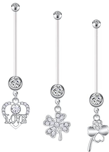 Funseedrr Bauchnabelpiercing Schwangerschaft Flexibel Bioflex 14G 14/18/25/32/35/38mm Lang Stab Hängend Schwangerschaftspiercing Bauchnabel Piercing