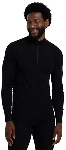 Mountain Warehouse Merino Mens Long Sleeved Thermal Baselayer Top - Lightweight, Breathable & Quick Wicking Jumper with Half Zip - for Walking & Hiking Black 2XL