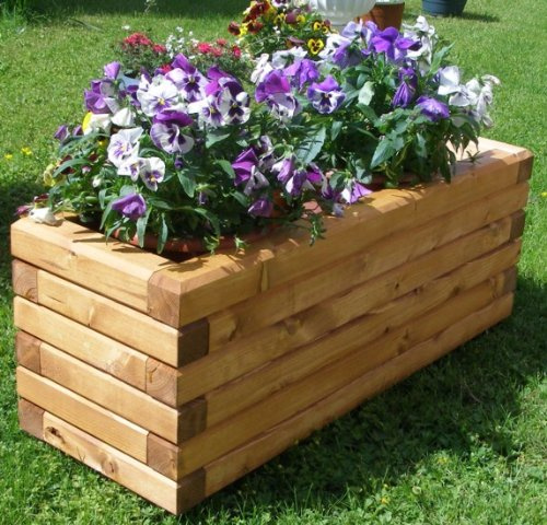SchwibboLa Pflanzkasten Massiv aus Holz verschieden Größen lasiert mit Holzschutzlasur, komplett zusammengebaut (100x50x33 cm (BxTxH) Teak)