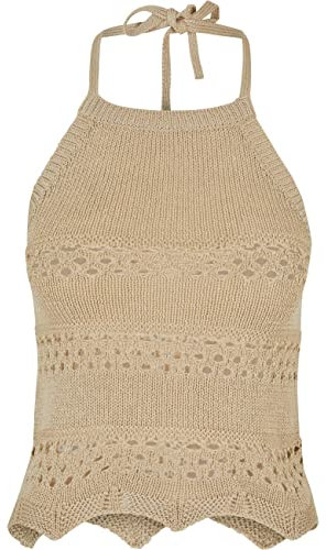 Urban Classics Damen Top Ladies Short Crochet Knit Neckholder Top softseagrass 4XL