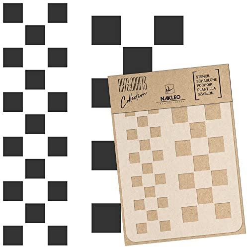 NAKLEO Malschablone für Handwerk A5 15x21cm, Schachbrett Quadrat Retro Muster, Wiederverwendbare Kunststoff DIY & Scrapbooking Zeichenschablone, Decoupage Kunst Vorlage, Wand Stoff Möbel Holz