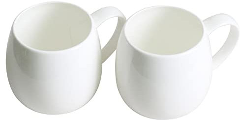 Olly & Rose Kaffee- und Teetassen aus weißem Knochenporzellan, 420 ml, langlebig und spülmaschinenfest, hochwertige glänzende weiße Keramik-Kaffeetassen und weiße Teetassen, 2 Stück