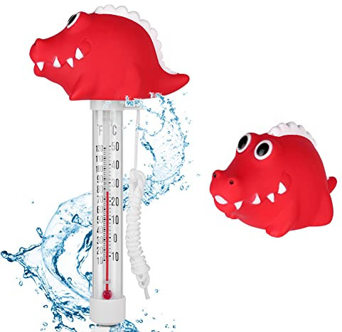 OFFCUP Schwimmende Pool Thermometer, Wasser Temperatur Thermometer, Schwimmbadthermometer, Floating Pool Thermometer Cute Für Swimmingpool, Tubs, Fischteiche & Baby-pool(Roter Dinosaurier)