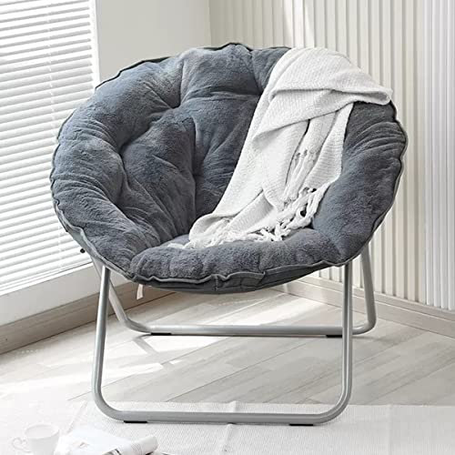 YCKEGEW Papasan Chair Folding Moon Chair, Faux Fur Saucer Chair Living Room Chair for Adult Kids,Modern Accent Lazy Sofa Chair,Dorm Room, and Bedroom (Color : Gray)