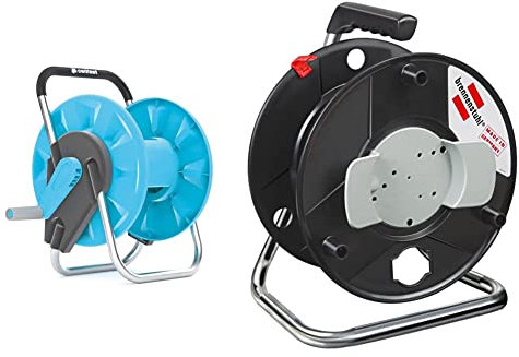 Cellfast ALUPLUS Gartenschlauchaufroller, Schlauchaufroller, bequemer Transport und Lagerung, 1/2“, 45m, 55-150 & Brennenstuhl Garant Aufbewahrungstrommel leer schwarz