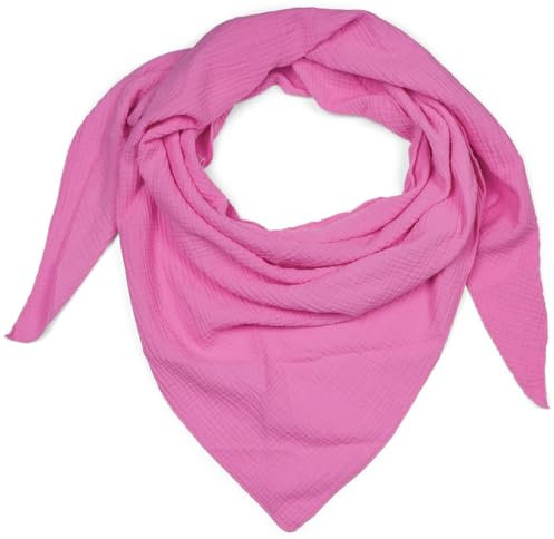 styleBREAKER foulard triangle en mousseline pour femme en 100% coton | foulard uni doux et léger pour femme | écharpe stylée pour toutes les saisons - Fabriqué en Italie, 196 x 84 cm, Rose-
