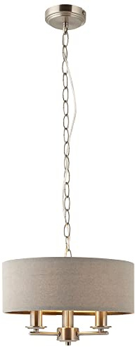 National Lighting 3-Light Ceiling Light Shade - Pendant Light Fitting with Brushed Chrome & Slate Grey Finish - Height Adjustable Pendant Lamp Shade for Bedroom or Kitchen - 3 x 6W LED E14 (Required)