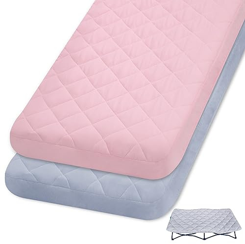 Joovy Reisebett für Regalo My Cot Tragbares Kleinkindbett, 2 Stück (nur Bettlaken, Bett nicht im Lieferumfang enthalten), weich gepolsterter Bezug, Rosa und Grau