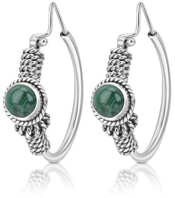UNIQUE große Shiva Creolen 25mm 925 Sterling Silber Malachit 2.4 Karat Damen Ohrringe Vintage Juweliers- Qualität