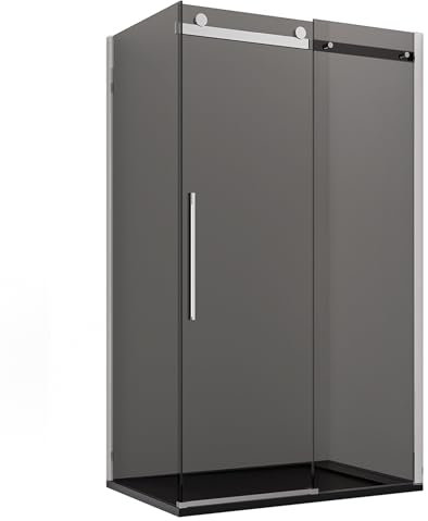 Box Doccia due lati Fume Nero porta scorrevole Senza profili H195 8mm anticalcare EUCLIDE - 80x120