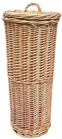Arthur Cameron Wicker Toilet Roll Holder - Freestanding Willow Storage Basket with Lid (Natural)