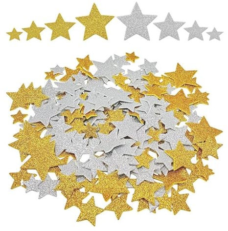 EUPSIIU 200 Stück Moosgummi Sterne Glitter, Glitzerstern Aufkleber Glitzerstern Sticker, Selbstklebend Stern Aufkleber zum kleben für Weihnachten DIY Handwerk Party Hochzeit Geburtstag (Gold, Silber)