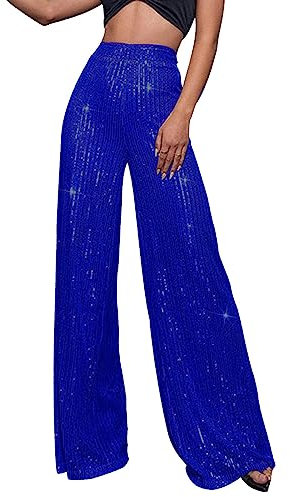 Freizeithose Damen Glitzer Pailletten Hosen Hohe Taille Lang Sweatpants Sommerhose Casual Mode Hip Hop Club Glänzende Hose Elegant Jogginghose Party Club Kostüm Paillettenhose Stoffhose