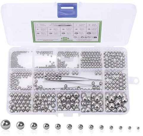 600 Stück Kugellager Stahlkugeln, 13 Größen Edelstahlkugeln 2mm-10mm, Präzision Metallkugeln, Robust Runde Edelstahlkugel, Polierte Kugellager Kugeln für Fahrräder Skateboard Rollen