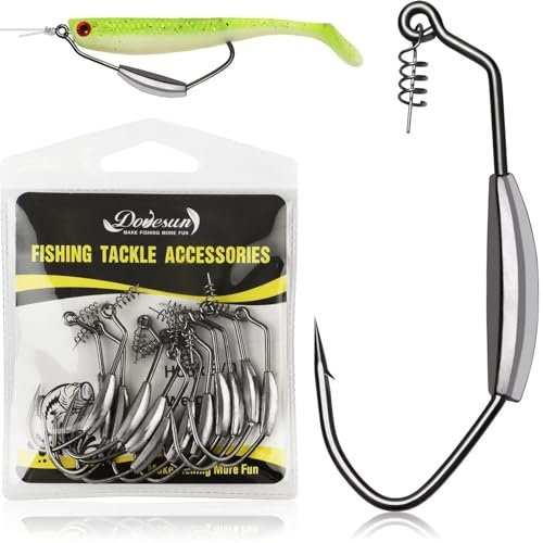 Dovesun 12Stück Angelhaken Beschwerte Swimbait Haken beschwert Angelhaken Salzwasser Süßwasser Worm Weedless Haken für Bass Fishing 4/0