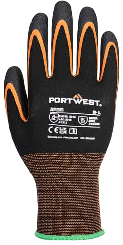 Portwest AP35 Grip 15 Nitrile Double Palm Work Safety Glove | Black/Orange, X Large, Oil Resistant, Heat Resistant, Double Palm, Ergonomic, Comfort Fit