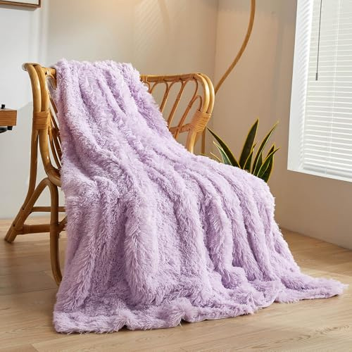 XeGe Luxuriöses Kunstfell Decke Weicher großer Flauschiger Wickel, struppiger Plüsch, dekorativer Couch Wickel Tagesdecke, süße zarte Bettdecke für Schlafzimmer/Wohnzimmer, Twin/Doppelbett, Lavendel