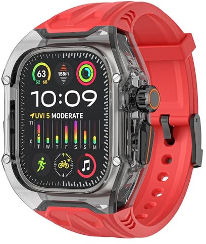 VeveXiao Funda transparente resistente con correa compatible con Apple Watch Ultra 2 de 49 mm, funda protectora militar transparente de lujo para iWatch Ultra de 49 mm, correa para hombres y mujeres