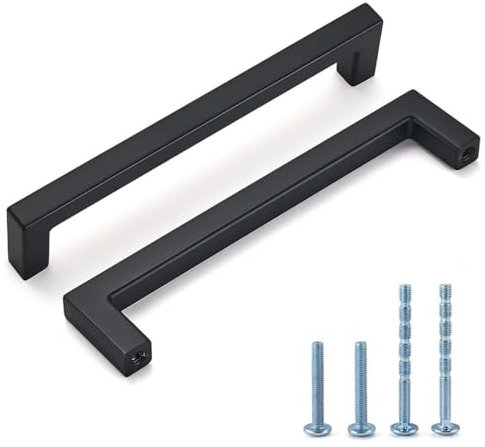 2pcs Poignée Meuble,Acier Inoxydable Poignées Moderne Carrée Meubles,Poignee de Meuble Cuisine Noir, Entraxe 128mm,pour Bureaux, Tiroirs, Armoires, Placard