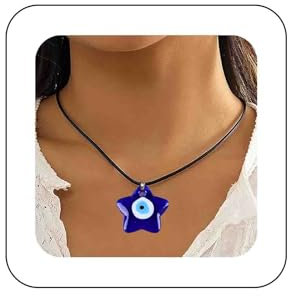 Atentuyi Boho Star Evil Eye Necklace Big Blue Eye Pendant Necklace Choker Turkish Glass Leather Black Rope Chain Necklace Jewelry for Women and Girls Lucky Protection Gift