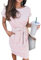 Vasreyy weißes Kleid Sommerkleidung Damen sexy Kleider leinenkleider Damen Streifen Drucken Rundhals Knielang Strandkleid Mit Gürtel hemdblusenkleid Strickkleid (Pink, XXL)