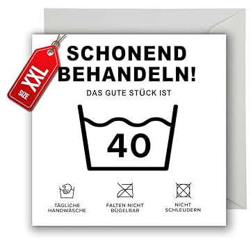 WBdesignz XXL Geburtstagskarte mit Umschlag - Schonend Behandeln! 40. Geburtstag Geschenkkarte Happy Birthday - 40ter Geburtstag Witzige Wäsche Karte (21 x 21 cm)