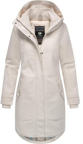 Ragwear Damen atmungsaktiver langer Wintermantel in Wollmantel-Optik warme Winterjacke Jannisa Coat YOUMODO Ecru Gr. 3XL