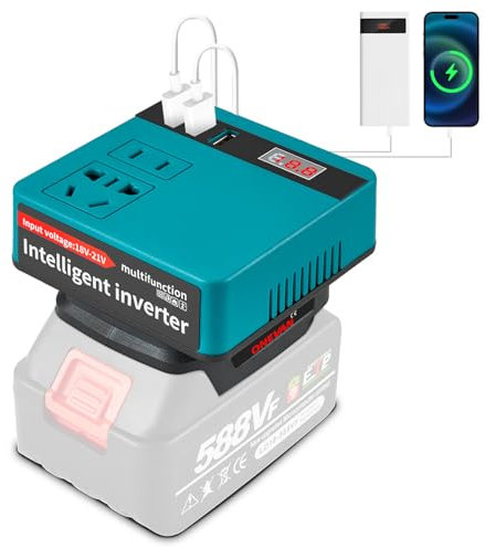 ONEVAN Adaptateur de Batterie pour Makita 18V, Onduleur de Batterie au Lithium Portable, 120 W DC 18V vers AC 220 V, Ménage Convertisseur de Tension pour Makita avec USB(sans Batterie)