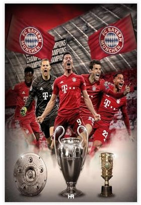 hlacr Poster auf Leinwand, Motiv: FC Bayern München, Fußballmannschaft, Wandkunst, Dekordruck, Gemälde für Wohnzimmer, Schlafzimmer, Dekoration, 30 x 45 cm