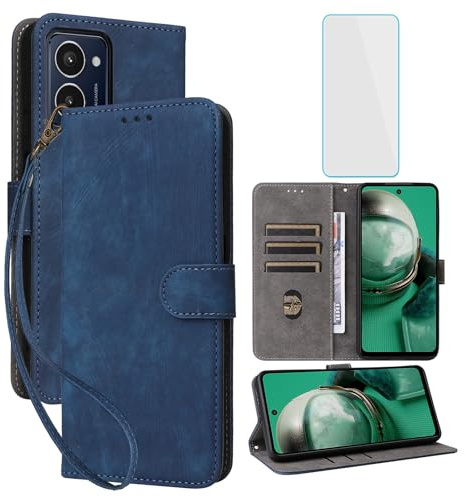 IUQXU Handyhülle für HMD Pulse/Pulse Plus/Pulse Pro Blau | Hülle mit Schutzfolie,RFID,Stoßfeste Schutzhülle,Kartenfach,Klapphülle,Standfunktion,Wallet Lederhülle für HMD PulsePro