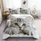 Bettwäsche Set Niedliche Tierkatze Bettbezug Bedruckt, 155 × 220 cm Bedruckte Bettwäsche Set Einfache Pflege 3-Teiliges mit Reißverschluss 1 Grau Bettbezug und 2 Kissenbezug