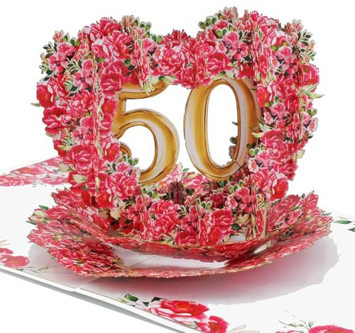 Favour Pop Up® - NEU - eine romantische 3D Glückwunschkarte zum 50. Hochzeitstag, auch für Gutschein oder Geldgeschenk zur Goldhochzeit. XP924
