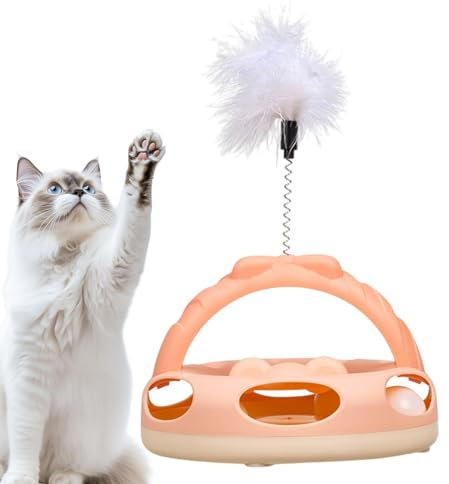 Wpsagek Kugelbahn-Katzenspielzeug,Katzenbahn-Spielzeug - Rollkugelbahn-Spielzeug - Multifunktionales Drehteller-Katzenturmspielzeug mit Feder, interaktives Kätzchen-Jagdspielzeug für gelangweilte
