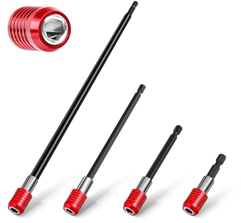 Drill Bit Extension 2/4/6/12’’, Magnetic Bit Holder 4 Pcs, Drill Extension Bit Holder 1/4’’ Hex, Bit Holder for Impact Driver CR-V Steel Quick Release for Screwdriver Bit Nut Drill Socket by XIOGZAXI