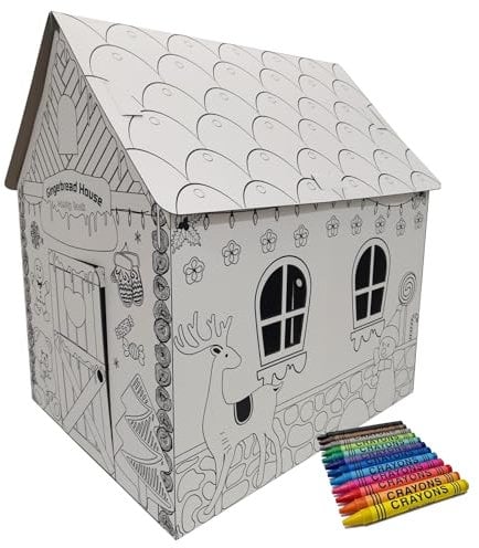 Spielhaus aus Pappe Malhaus Pappspielhaus zum Bemalen und Dekorieren inklusive Stifte Haus Spielzeug Karton 106x84x110cm (Lebkuchen)