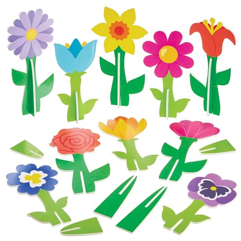 Baker Ross FN378 3D Stand-up Flowers - Pack of 20, Flowers for Displays, Springtime Displays