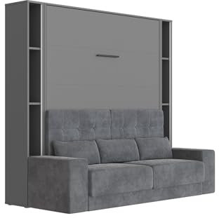 SMARTBett Schrankbett Set mit Sofa M1 180x200 + 2 Standregale inkl.LED Anthrazit