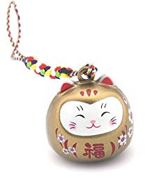 Porte-clés chat porte-bonheur japonais de dessin animé, pendentif de téléphone de dessin animé, breloque de téléphone, pendentif de sac à breloques en forme de chat (doré)