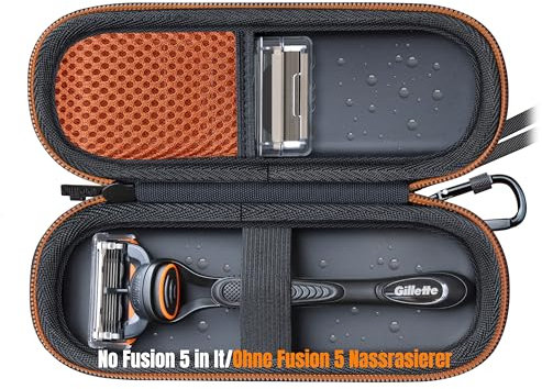 Woollo PU Tasche Kompatibel mit Gillette ProGlide Rasierer,Fusion 5 Nassrasierer and Mach3 Nassrasierer Tragbar Hart Reise Case Etui Hülle Wasserdicht Tasche für Fusion 5,Orange