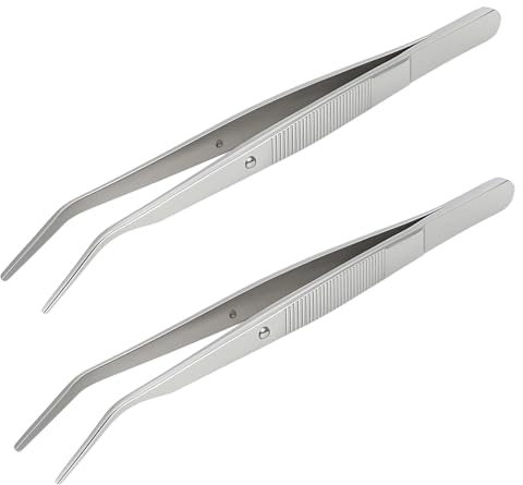 2 PCS Forceps Stainless Steel Tweezers with Curved Serrated Tip, Multi-purpose Stainless Steel Tweezers, Multiuso per Modellismo, Bonsai, Acquario, Taglia E Cuci, Cucina, Barbecue