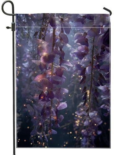 Bandiera da giardino con glicine viola, decorazione floreale per esterni, striscione a molla in iuta su entrambi i lati per la decorazione del prato, perfetto per feste in casa e in giardino, 30,5 x