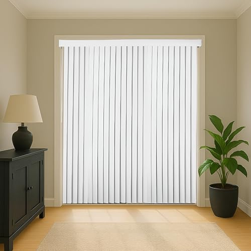 Calyx Interiors Vertical Blinds – 78 Width x 84 Height, White Light-Filtering Vinyl Blinds for Sliding Glass Doors, Patio Doors & Large Windows for Home or Office