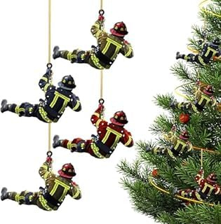 RUNEAY 8 Pcs 2D Weihnachtsbaum Feuerwehrmann Acryl Ornamente, Dekorationen und Anhänger - Weihnachtsschmuck für Wand, Banner, Fenster und Baum Weihnachtsbaum Ornament Für Wandfenster 2D