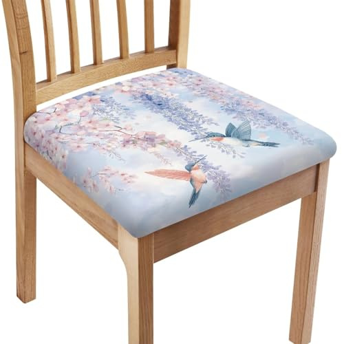 Housse Assise Chaise Fleur Rose Pâle Housse de Siège Haute Élasticité - Anti-Poussière,Protection d'Assise Lavable pour Chaise de Salle à Manger