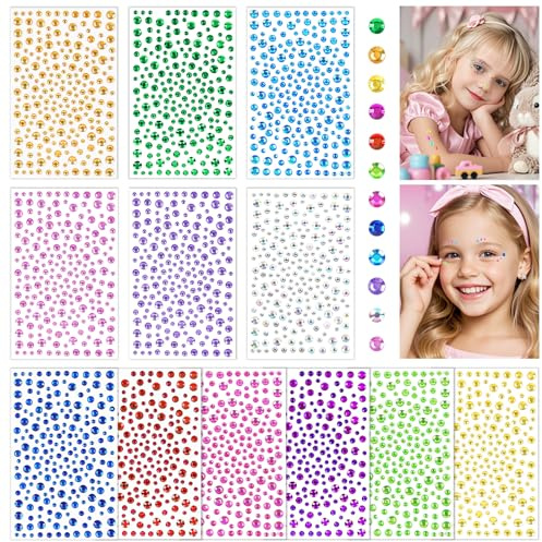 Vicloon Gem Stickers, 3720pcs Rhinestone Self Adhesive Gems, Rhinestone Sticker with Variety of Shapes and Sizes,Stick on Gems Jewel Stickers for Kids DIY Crafts, Nail Art, Scrapbooking