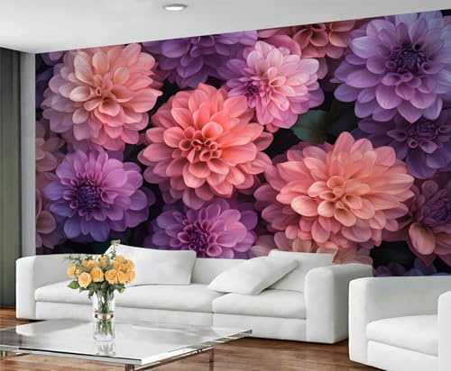 YXQAIED Dahlia Wandtapete, Boho-Blumen, Fototapete, buntes florales Wandpapier für Wohnzimmer, nicht selbstklebende Schlafzimmer-Wandbilder und Heimdekoration, 366 x 254 cm