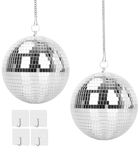 QINGYIWL 2 Stück 15cm Spiegelkugel, Discokugel zum Aufhängen mit Haken | Selbstklebend, Discokugel Deko für Partys Oder DJ-Lichteffekt