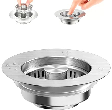TAIANJI Kitchen Sink Strainer, 3 In 1 Kitchen Stainless Steel Drain Straine with Sink Sieve, Pop Up Kitchen Sink Drain Home Bathroom